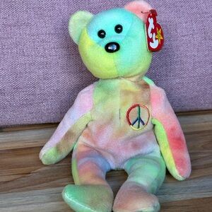Vintage Ty Beanie Baby Peace Bear Tie Dye Plush With Tag 1996